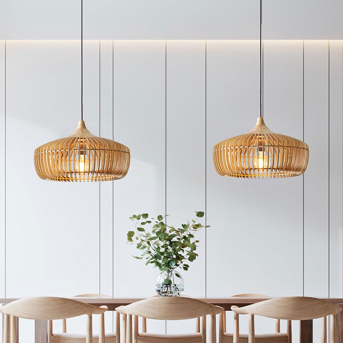 Modern Rattan Pendant Ceiling Light  Woven Bamboo Hanging Lamp for Kitchen & Dining Room